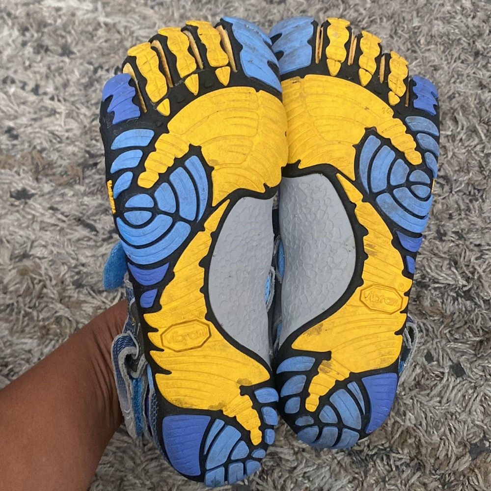 Vibram FiveFingers Blue and Yellow Minimalist Toe Sneakers - Picture 10 of 12